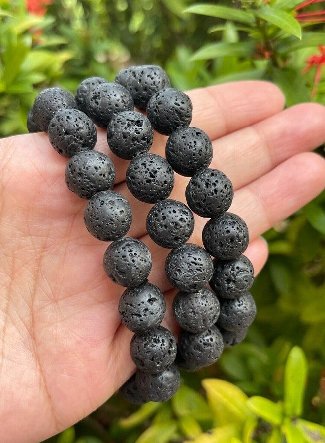 GAF TREASURES 12mm Genuine Black Lava Gemstone Stretch Bracelet - Healing Crystal Large Bead Bracelet for Men & Women - Image 4